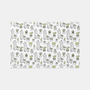 Cute Alpaca & Cactus Pattern Rug