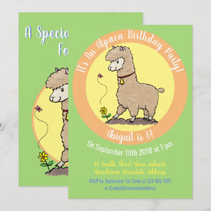 Cute alpaca cartoon invitation