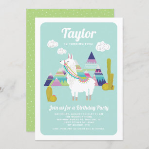 Cute Alpaca Colorful Kids Birthday Invitation