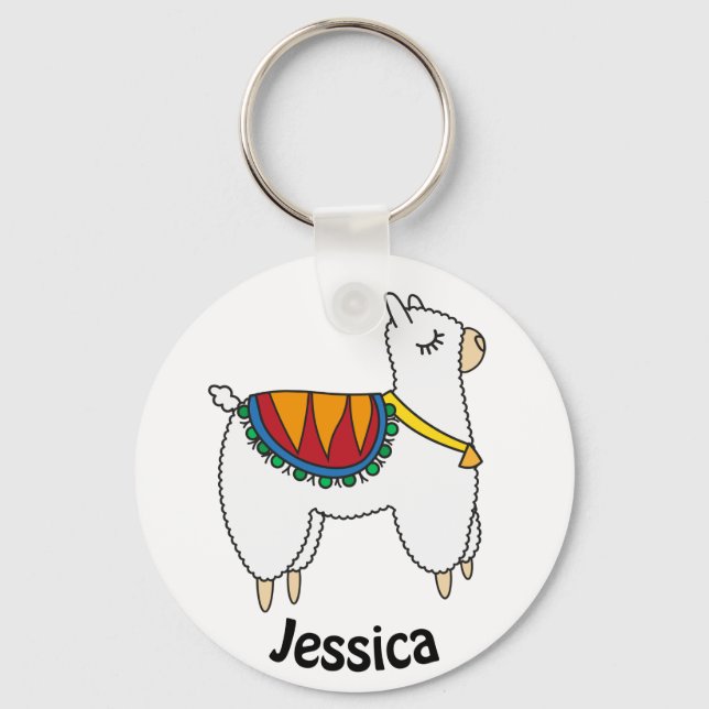 Cute Alpaca Doodle Personalised Keychain (Front)