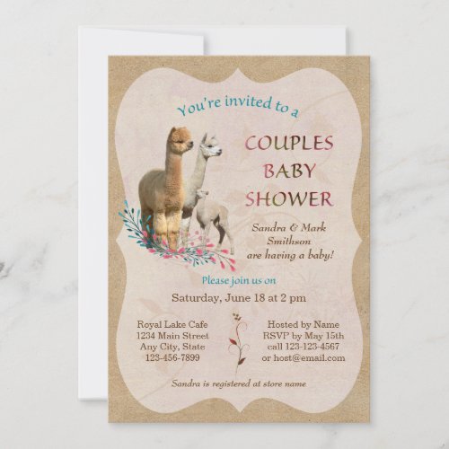 Cute Alpaca Family Couples Baby Shower Invitation
