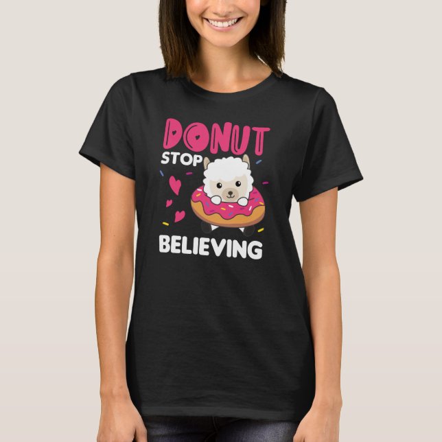 Cute Alpaca Funny Animals In Donut Pink T-Shirt (Front)