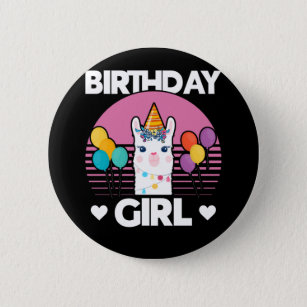 Cute Alpaca Girl Llama Birthday Party Button