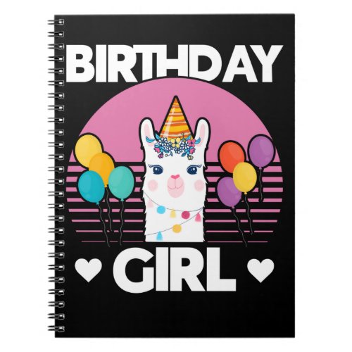 Cute Alpaca Girl Llama Birthday Party Notebook