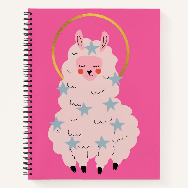 Cute Alpaca Illustration Preppy Pink  Notebook (Front)