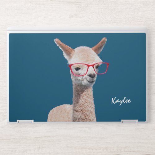 Cute Alpaca in Red Glasses DIY Name Ocean Blue HP Laptop Skin