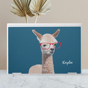 Cute Alpaca in Red Glasses, DIY Name Ocean Blue HP Laptop Skin