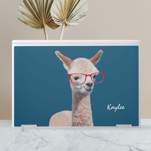 Cute Alpaca in Red Glasses DIY Name Ocean Blue HP Laptop Skin