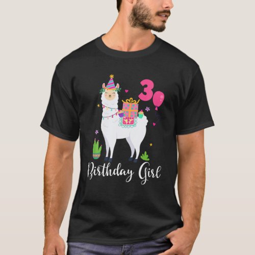 Cute Alpaca Llama Cactus 3Th Birthday Girls T_Shirt