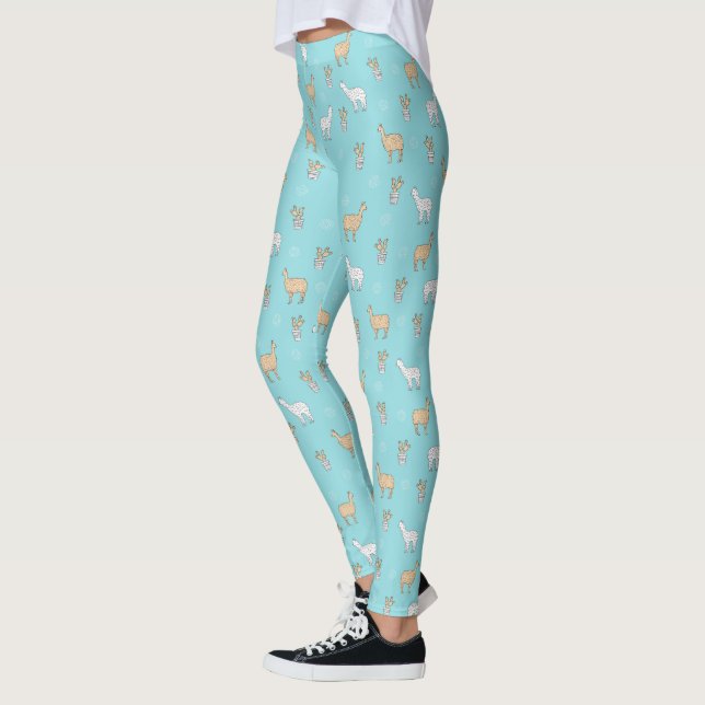 Cute Alpaca Llama Cactus Pattern 2 Leggings (Left)