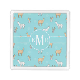Cute Alpaca Llama Cactus Pattern Acrylic Tray