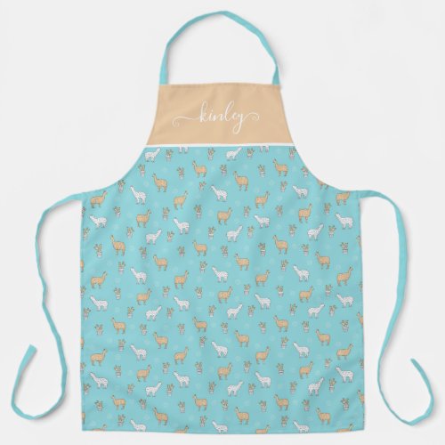 Cute Alpaca Llama Cactus Pattern Apron