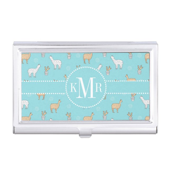 Cute Alpaca Llama Cactus Pattern Case For Business Cards (Front)
