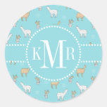 Cute Alpaca Llama Cactus Pattern Classic Round Sticker