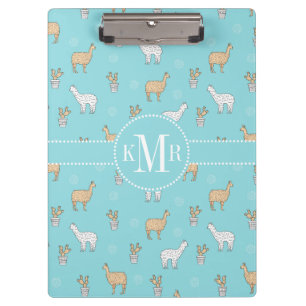 Cute Alpaca Llama Cactus Pattern Clipboard