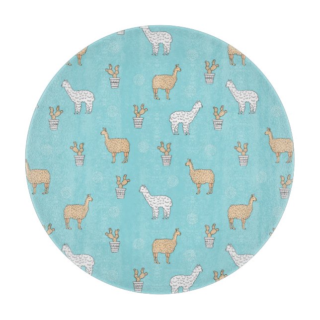 Cute Alpaca Llama Cactus Pattern Cutting Board (Front)