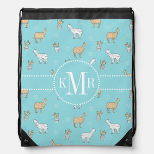 Cute Alpaca Llama Cactus Pattern Drawstring Bag