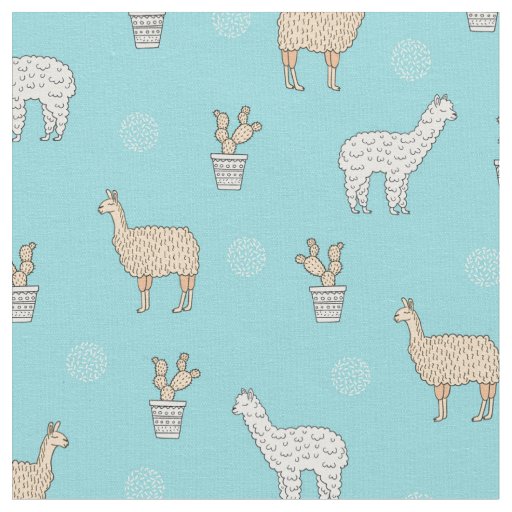 Cute Alpaca Llama Cactus Pattern Fabric