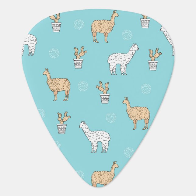 Cute Alpaca Llama Cactus Pattern Guitar Pick (Front)