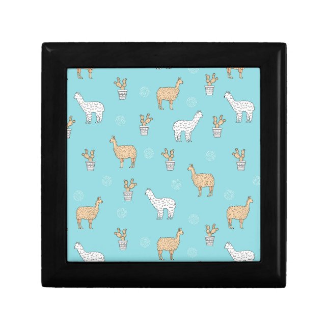 Cute Alpaca Llama Cactus Pattern Jewelry Box (Front)