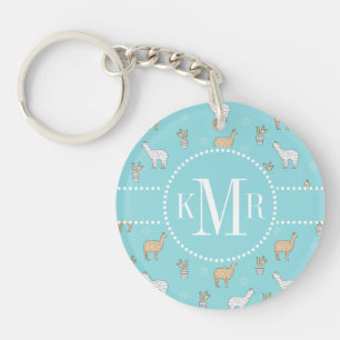 Cute Alpaca Llama Cactus Pattern Keychain