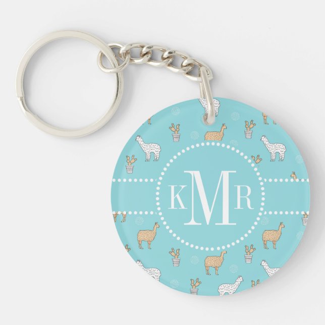 Cute Alpaca Llama Cactus Pattern Keychain (Front)