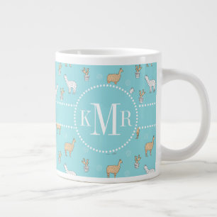 Cute Alpaca Llama Cactus Pattern Large Coffee Mug