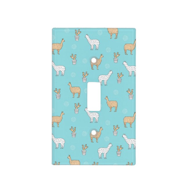 Cute Alpaca Llama Cactus Pattern Light Switch Cover (Front)