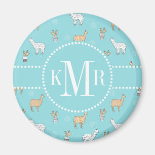 Cute Alpaca Llama Cactus Pattern Magnet