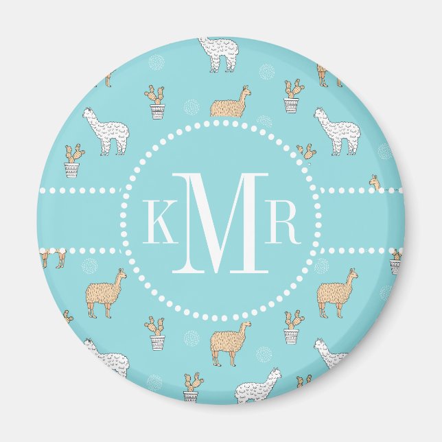 Cute Alpaca Llama Cactus Pattern Magnet (Front)
