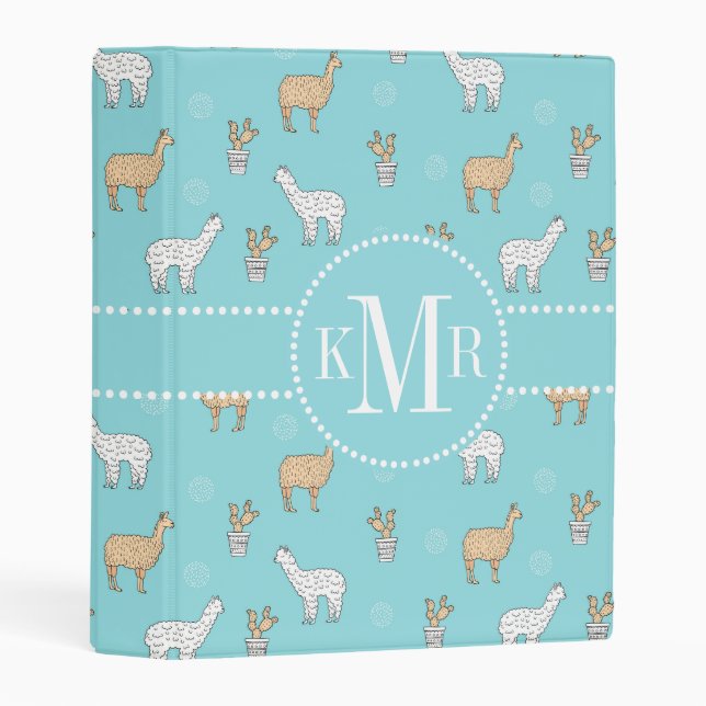 Cute Alpaca Llama Cactus Pattern Mini Binder (Front/Spine)