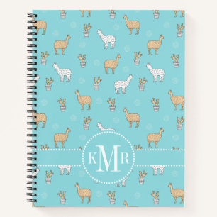 Cute Alpaca Llama Cactus Pattern Notebook