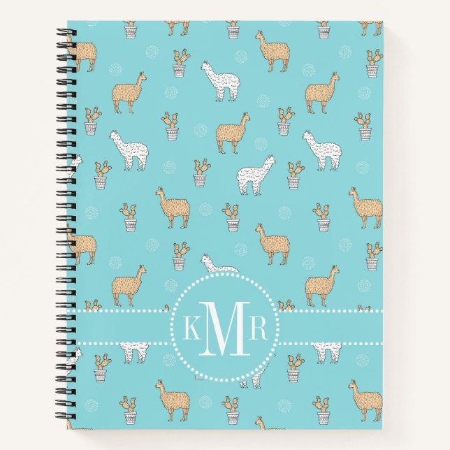 Cute Alpaca Llama Cactus Pattern Notebook (Front)