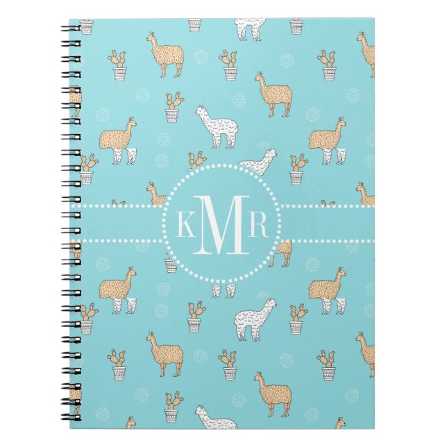 Cute Alpaca Llama Cactus Pattern Notebook (Front)