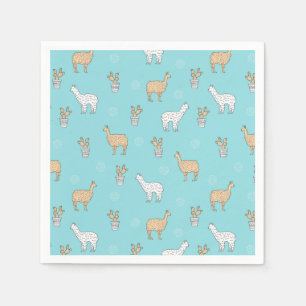 Cute Alpaca Llama Cactus Pattern Paper Napkins