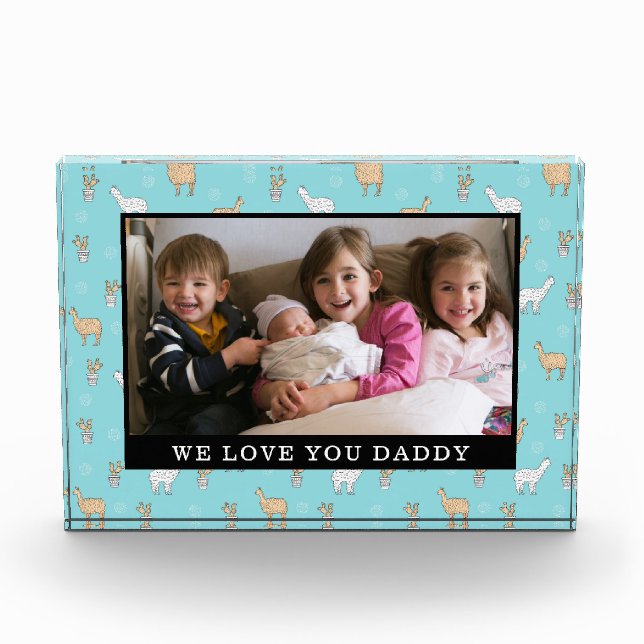 Cute Alpaca Llama Cactus Pattern Photo Block (Front)