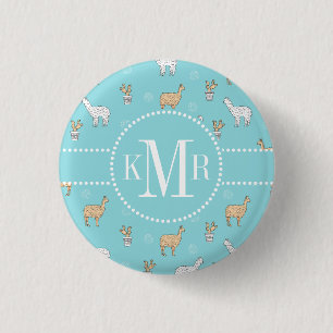 Cute Alpaca Llama Cactus Pattern Pinback Button