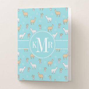 Cute Alpaca Llama Cactus Pattern Pocket Folder