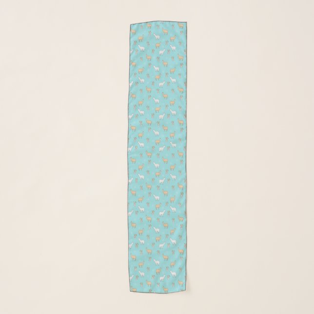 Cute Alpaca Llama Cactus Pattern Scarf (Front)