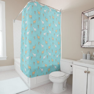 Cute Alpaca Llama Cactus Pattern Shower Curtain
