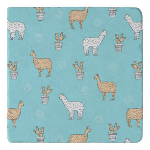 Cute Alpaca Llama Cactus Pattern Trivet