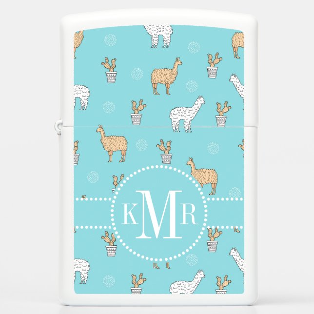 Cute Alpaca Llama Cactus Pattern Zippo Lighter (Front)