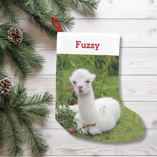 Cute Alpaca Lover Pet Photo and Name Personalized Small Christmas Stocking