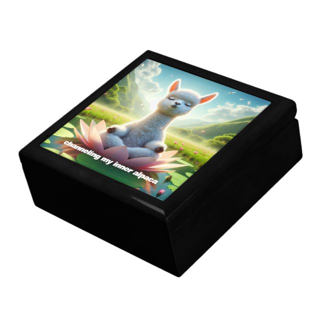 Cute Alpaca Meditating on Lotus Pad in Lake Gift Box (Side)