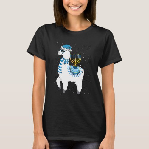 Cute Alpaca Menorah Hanukkah Llama Chanukah Christ T_Shirt