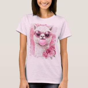 Cute Alpaca T-Shirt – Bubblegum Llama with Sunglas