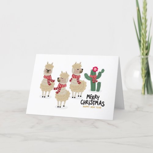 Cute Alpaca Wear Red Scarf Holiday Card