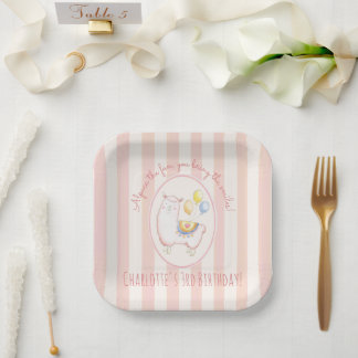 Cute Alpaca with Balloon Blush Pink Kids Birthday Paper Plates