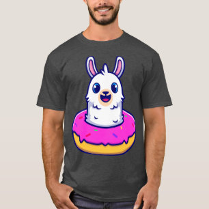 Cute Alpaca With Donut Cartoon T-Shirt