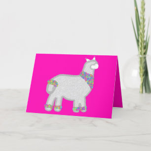 Cute Alpaca with flowers birthday card